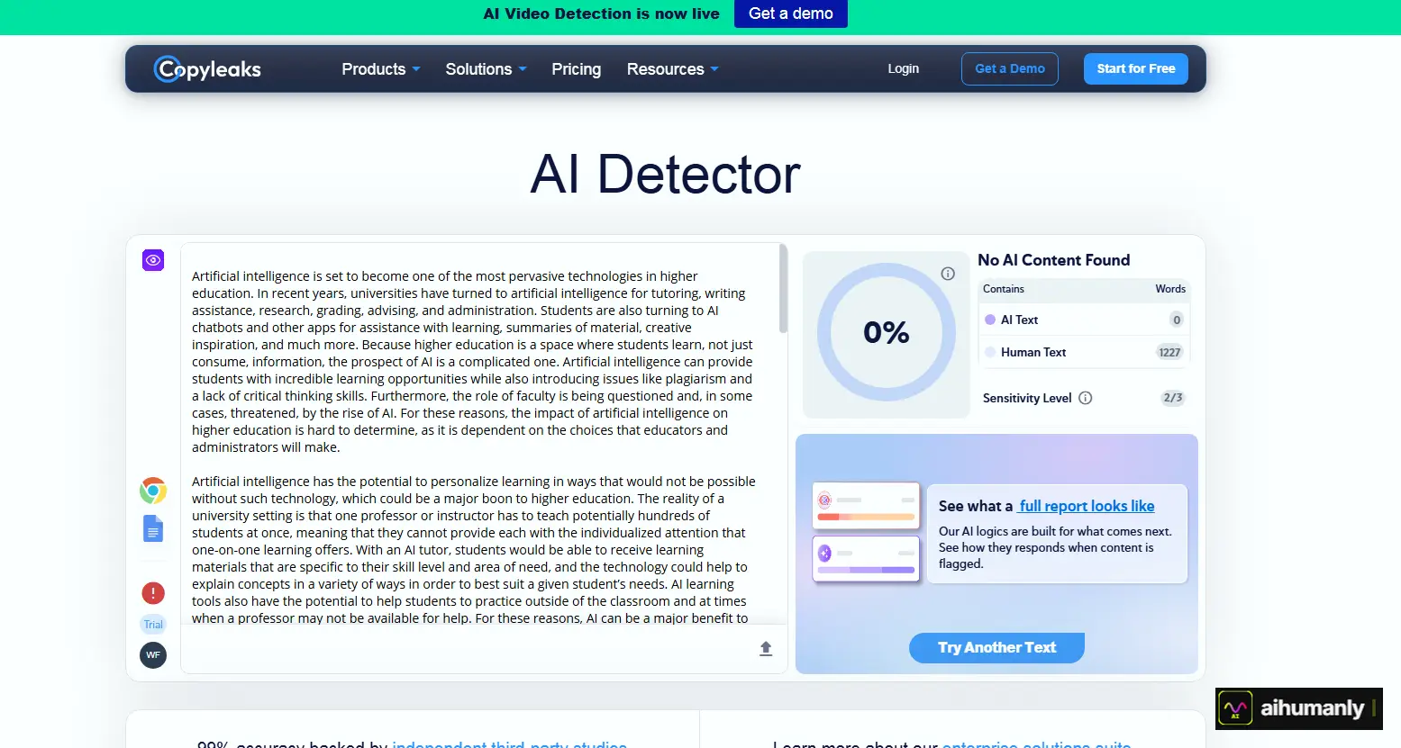 CleverHumanizer Essay 1 — Copyleaks Result