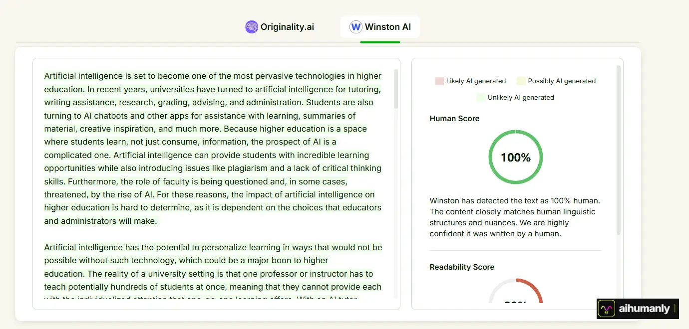 CleverHumanizer Essay 1 — Winston AI Result