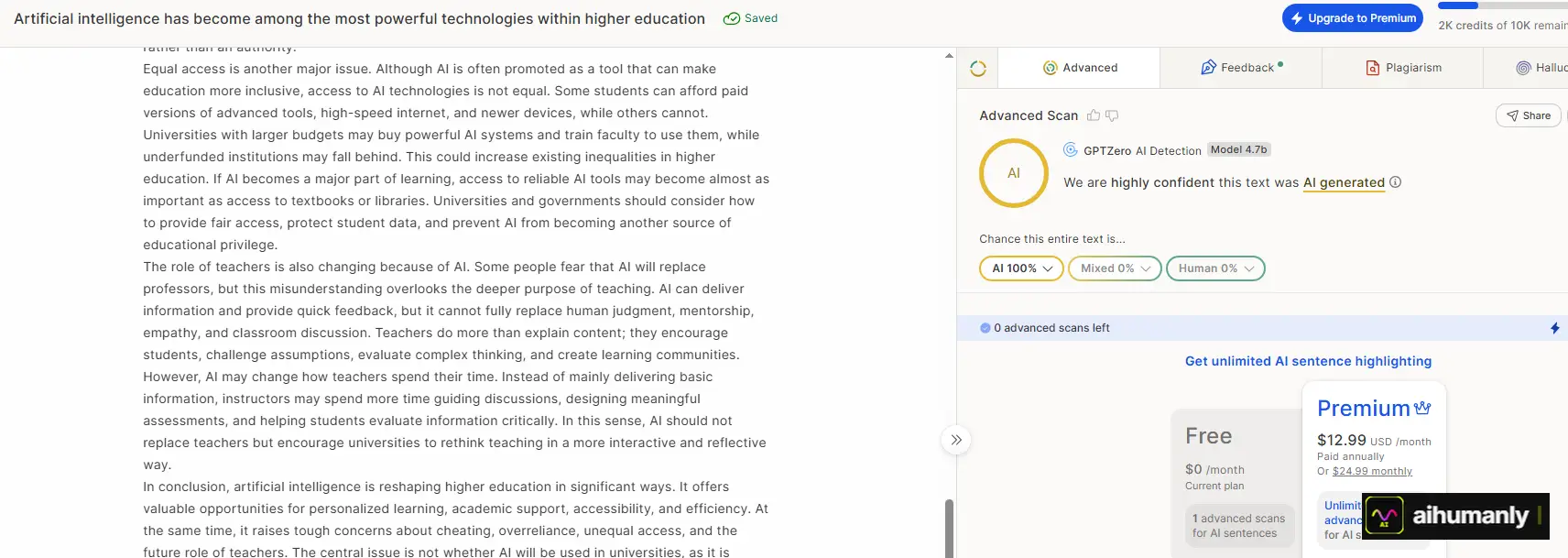 Grammarly Essay 1 — GPTZero Result