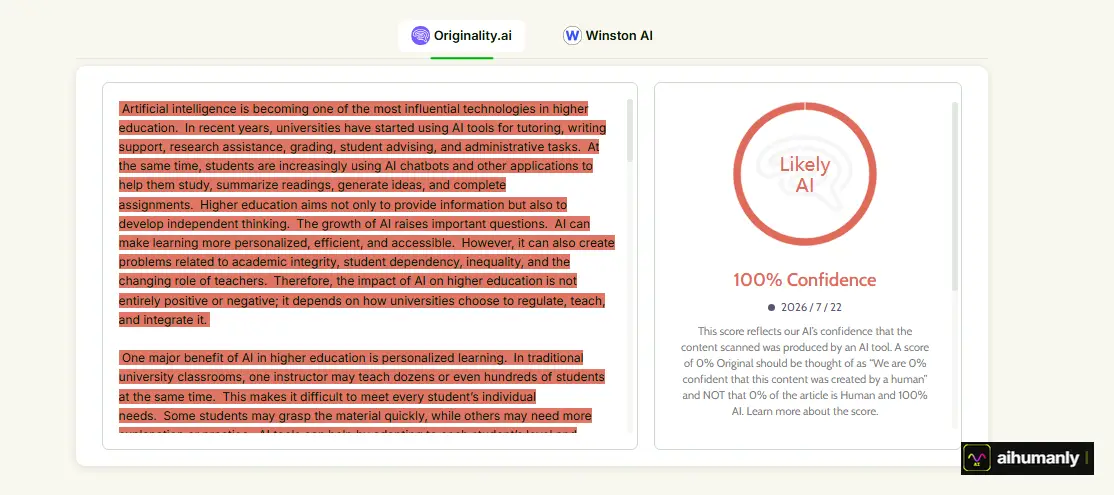 Grammarly Essay 1 — Originality.ai Result