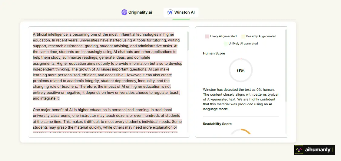 Grammarly Essay 1 — Winston AI Result
