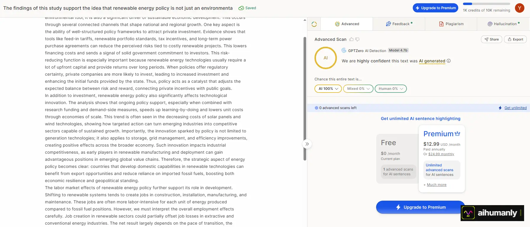 Grammarly Essay 2 — GPTZero Result