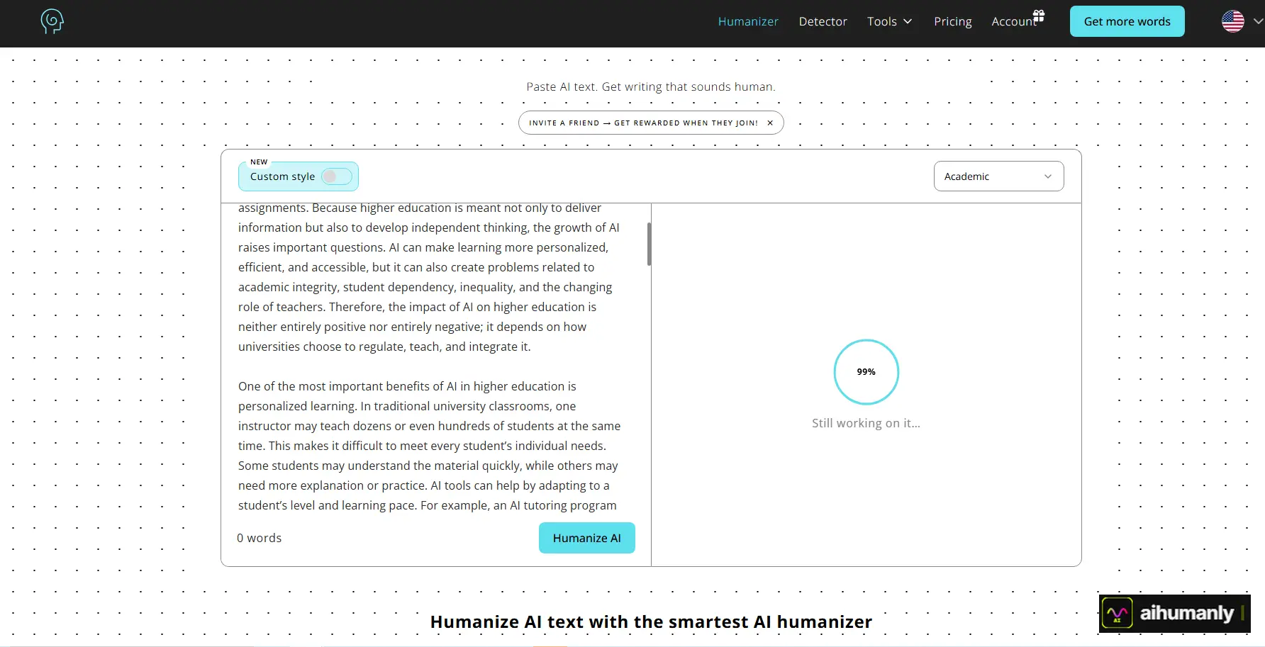 HumanizeAI.pro Academic Mode Input