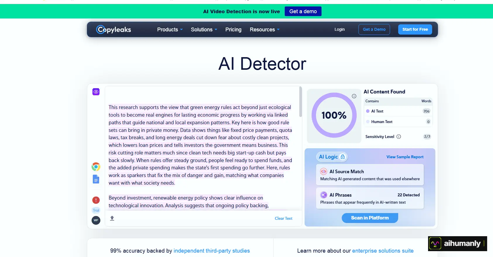 HumanizeAIText Essay 2 — Copyleaks Result