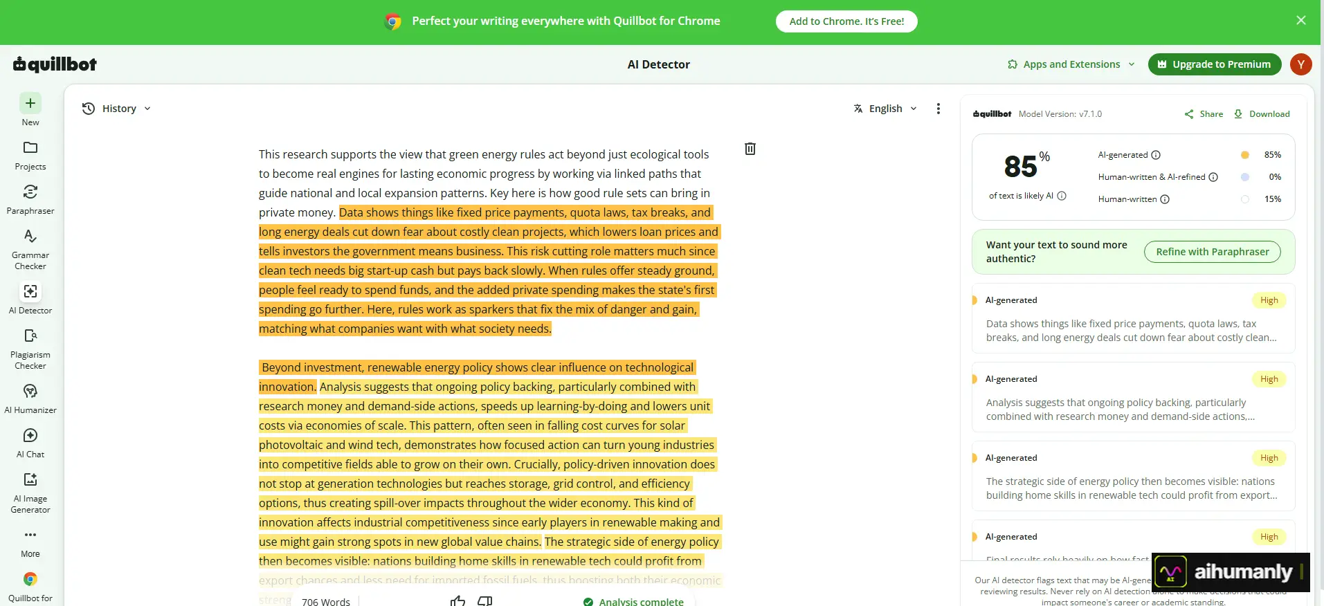 HumanizeAIText Essay 2 — QuillBot Result
