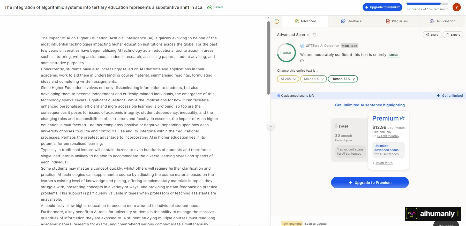 SuperHumanizer Essay 1 GPTZero