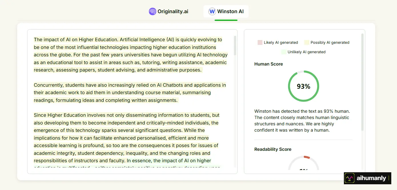 SuperHumanizer Essay 1 Winston AI