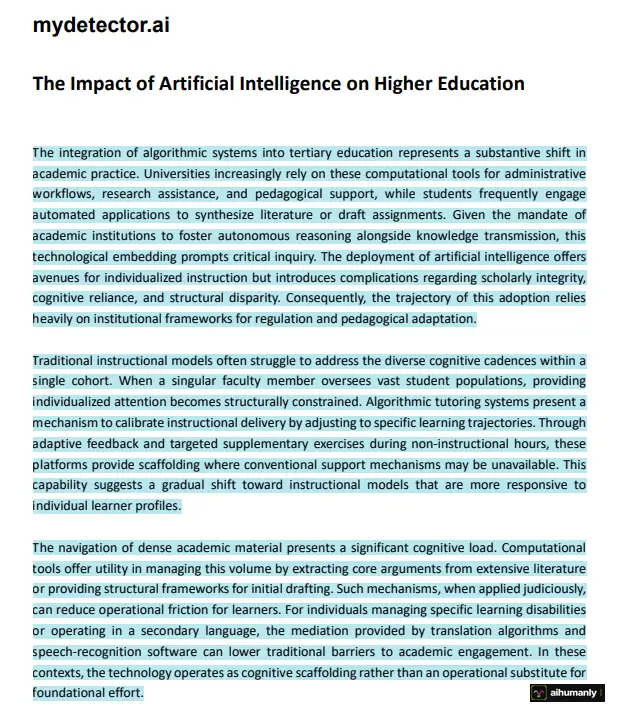 MyDetector Essay 1 - 100% AI on Turnitin